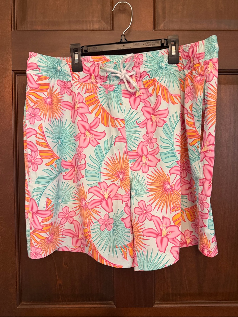 Floral Drawstring Swim Shorts - Pink & Aqua